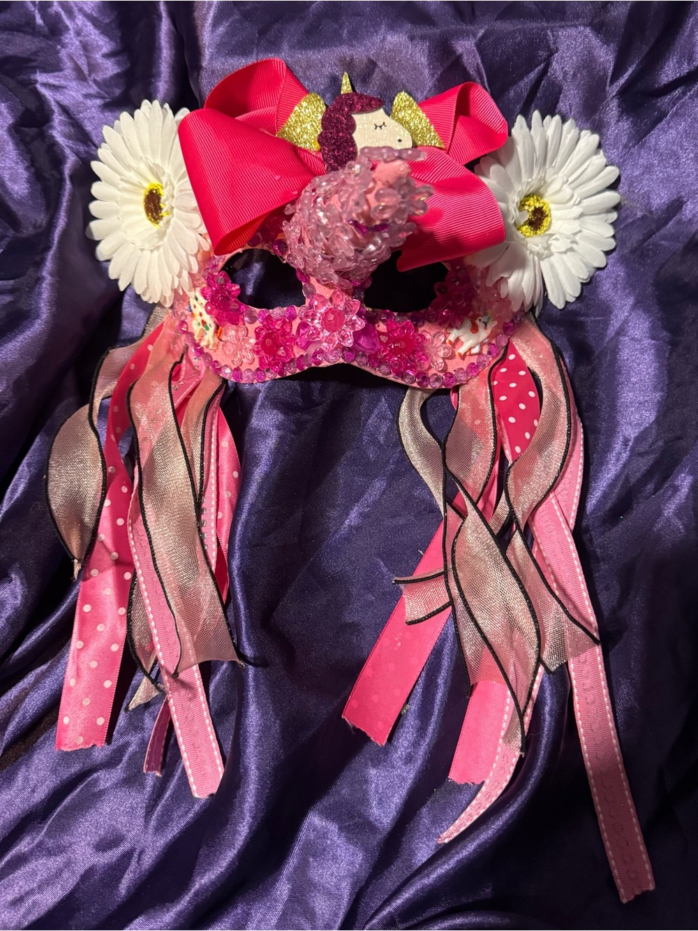 Pink Unicorn Ribbon Masquerade Mask